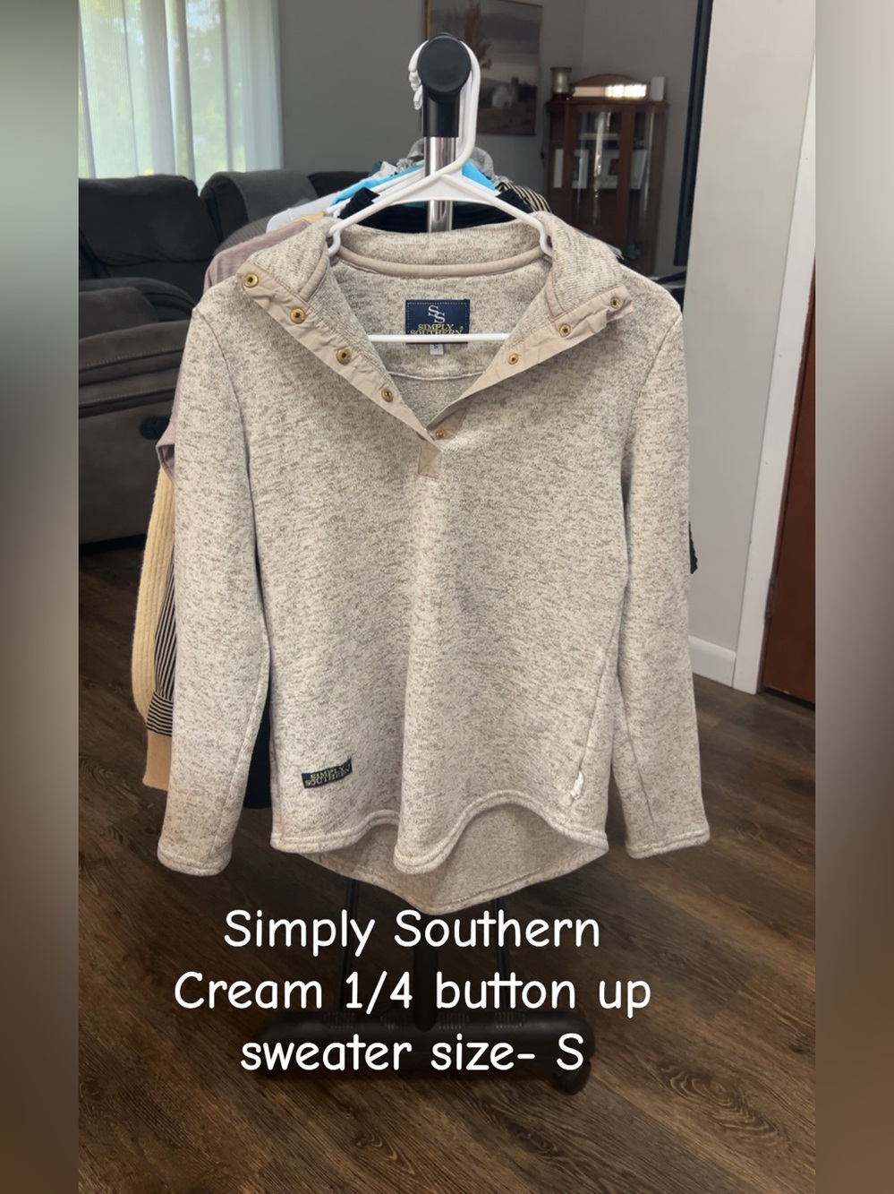 Simply Southern Cream Heathered Quarter-Snap Cowl Sweater
